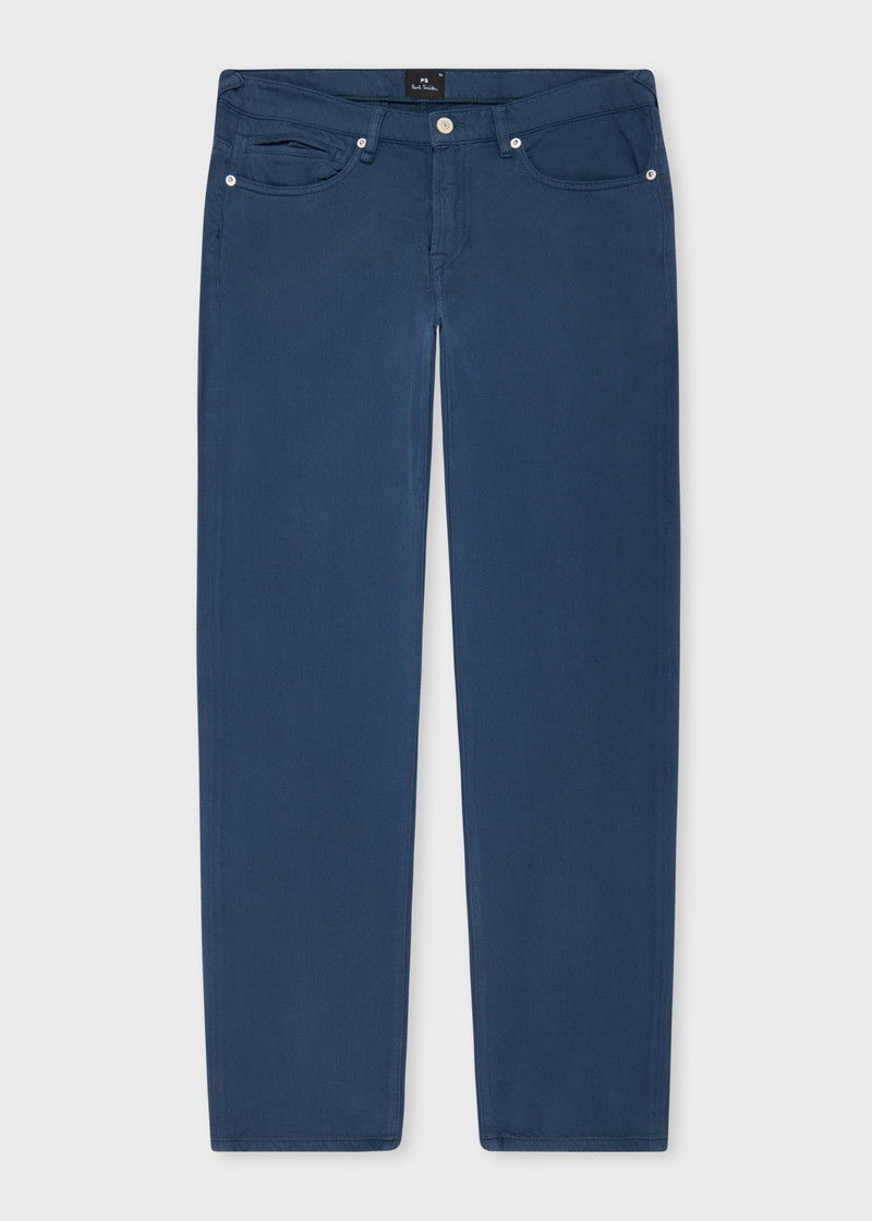 Tapered-Fit Navy Cotton-Linen Jeans 1
