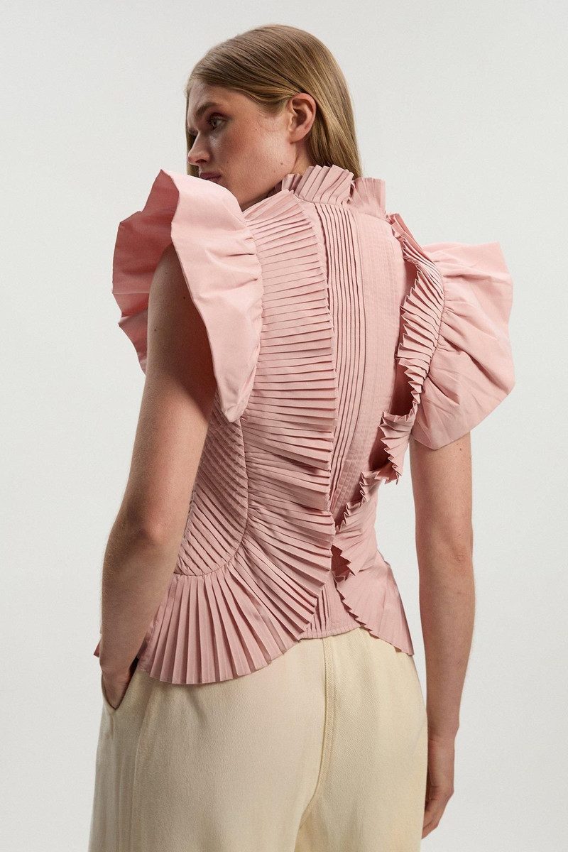 Pleated Ruffle Sleeve Woven Top 6