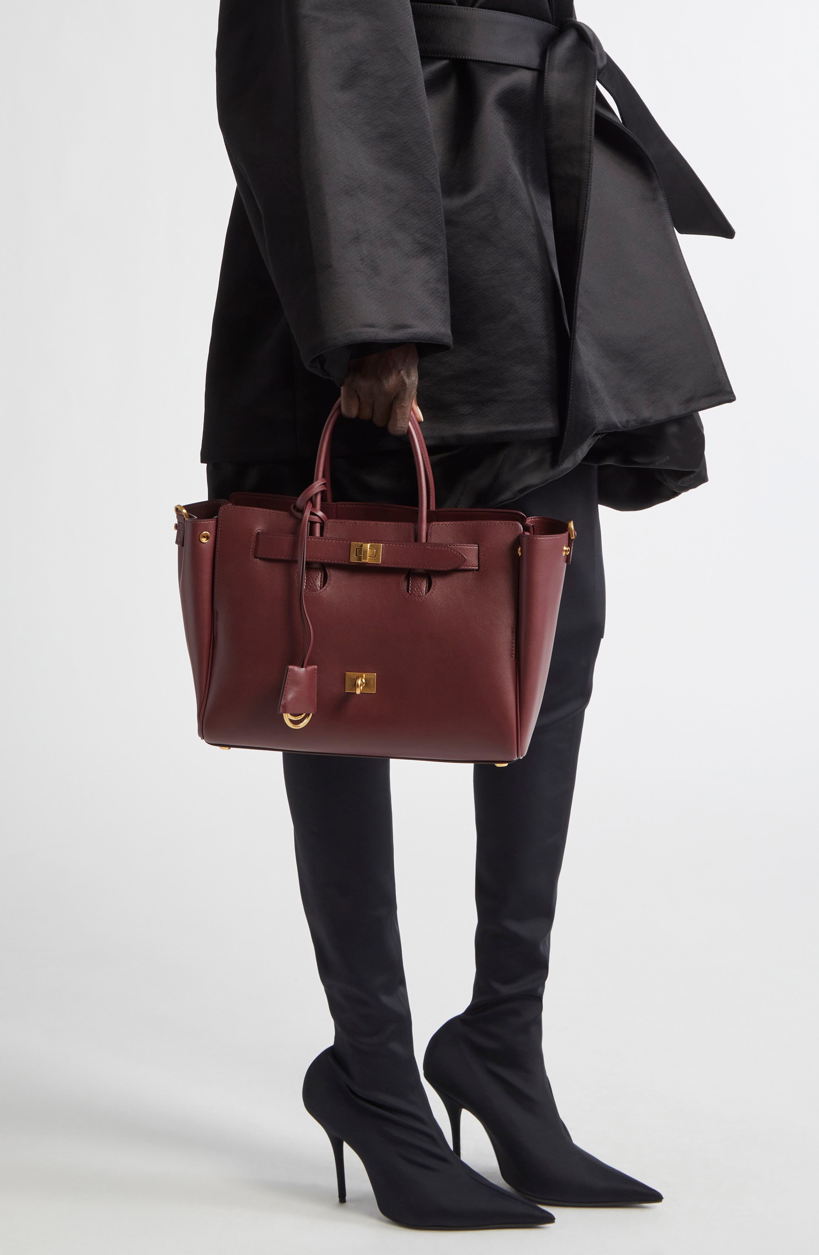 Balenciaga Small Bel Air Leather Tote in 6034 Dark Burgundy at Nordstrom - 3