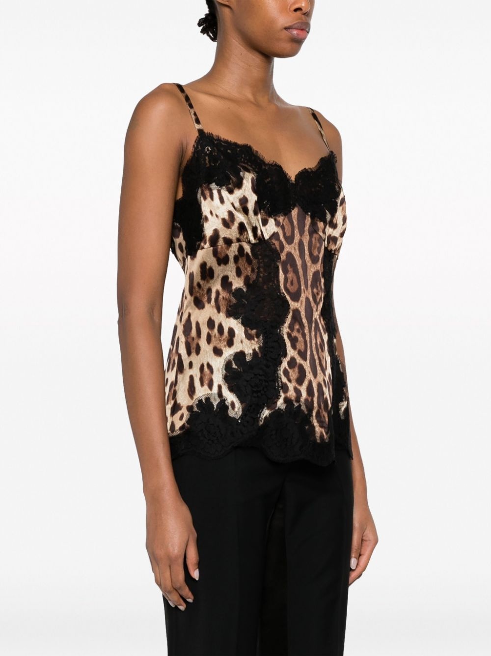 lace-detail leopard-print satin top - 3