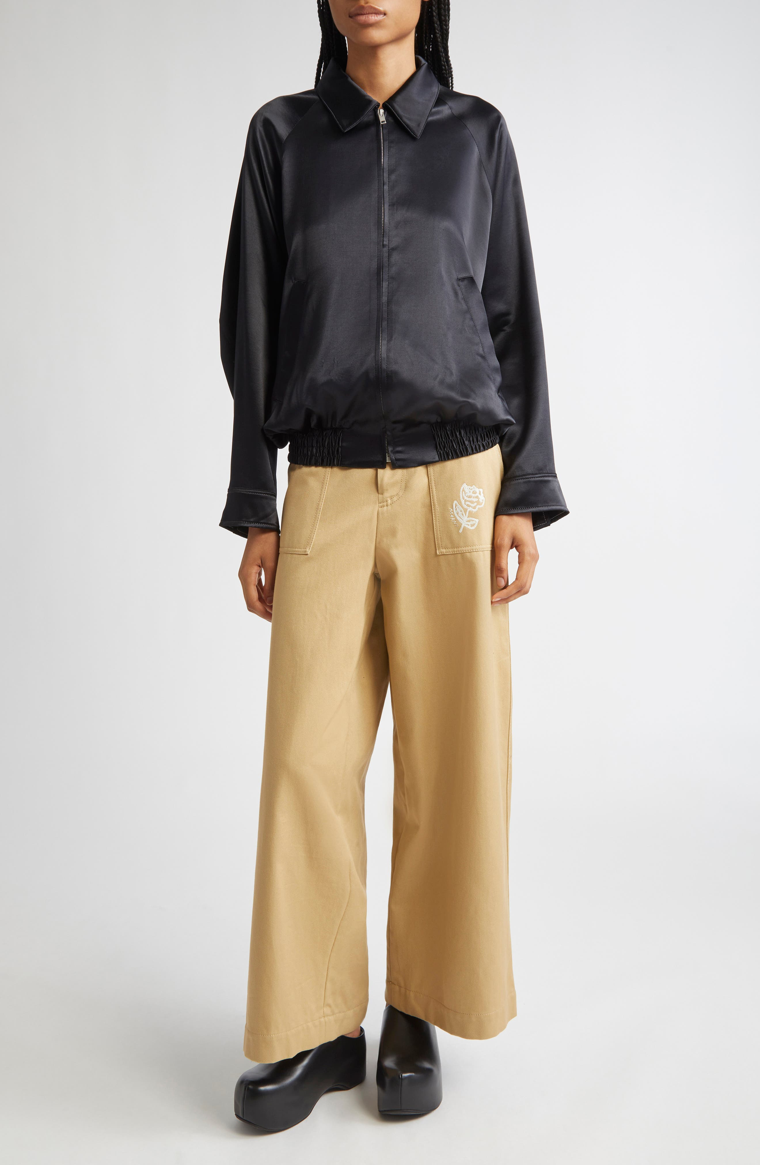 Marni Embroidered Satin Bomber Jacket in 00N99 Black at Nordstrom - 2