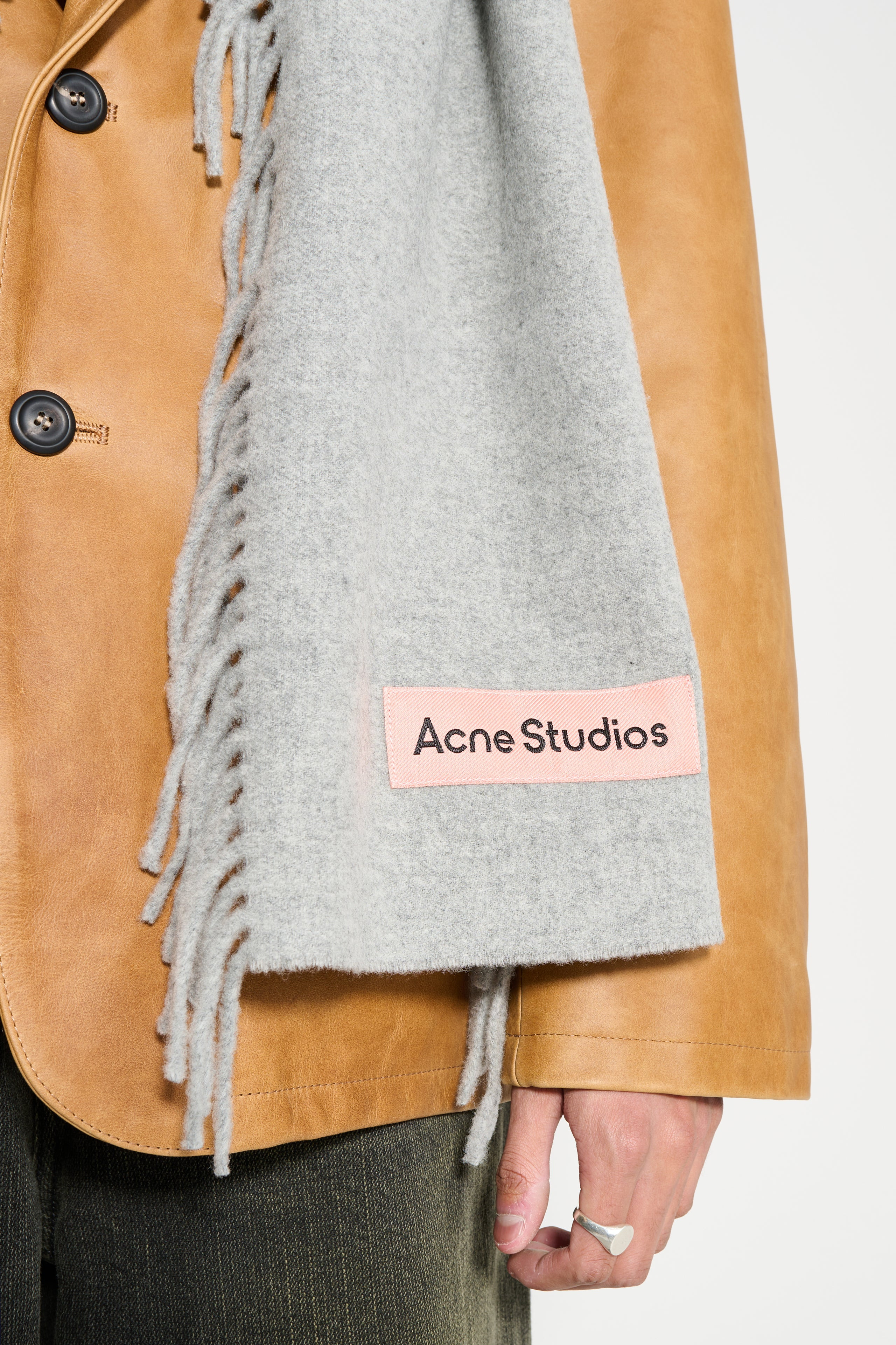 ACNE STUDIOS LATERAL FRINGE SCARF LIGHT GREY MELANGE - 4