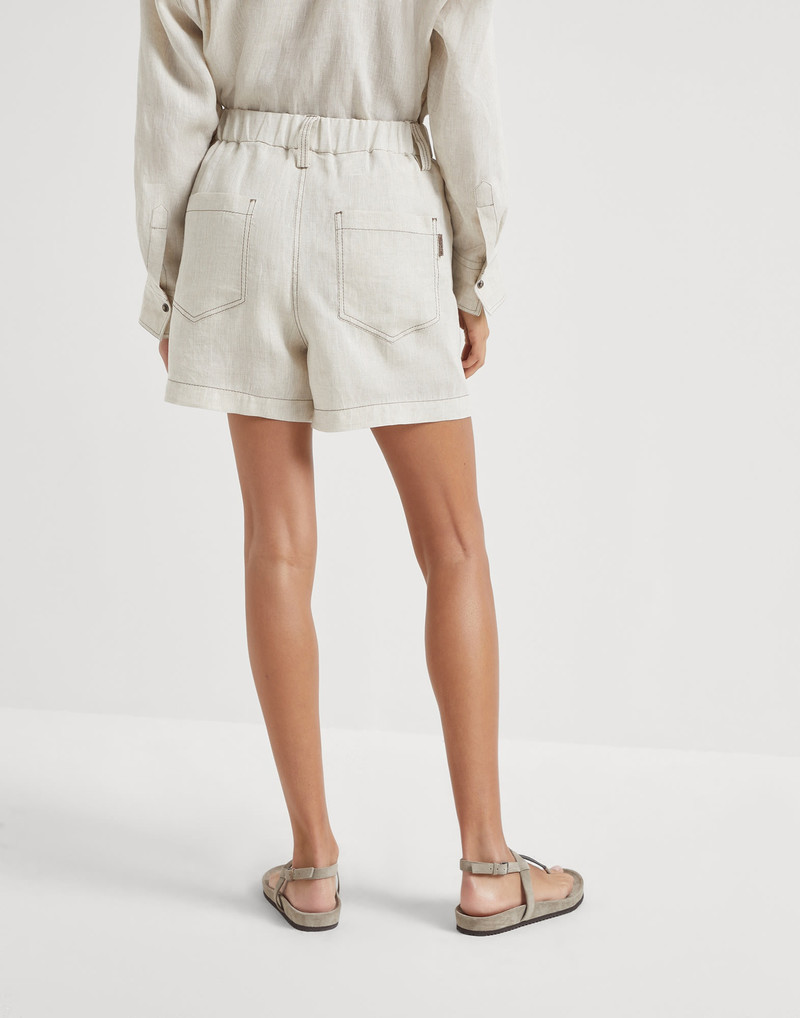 Brunello Cucinelli Lessivé linen five-pocket shorts with shiny tab outlook
