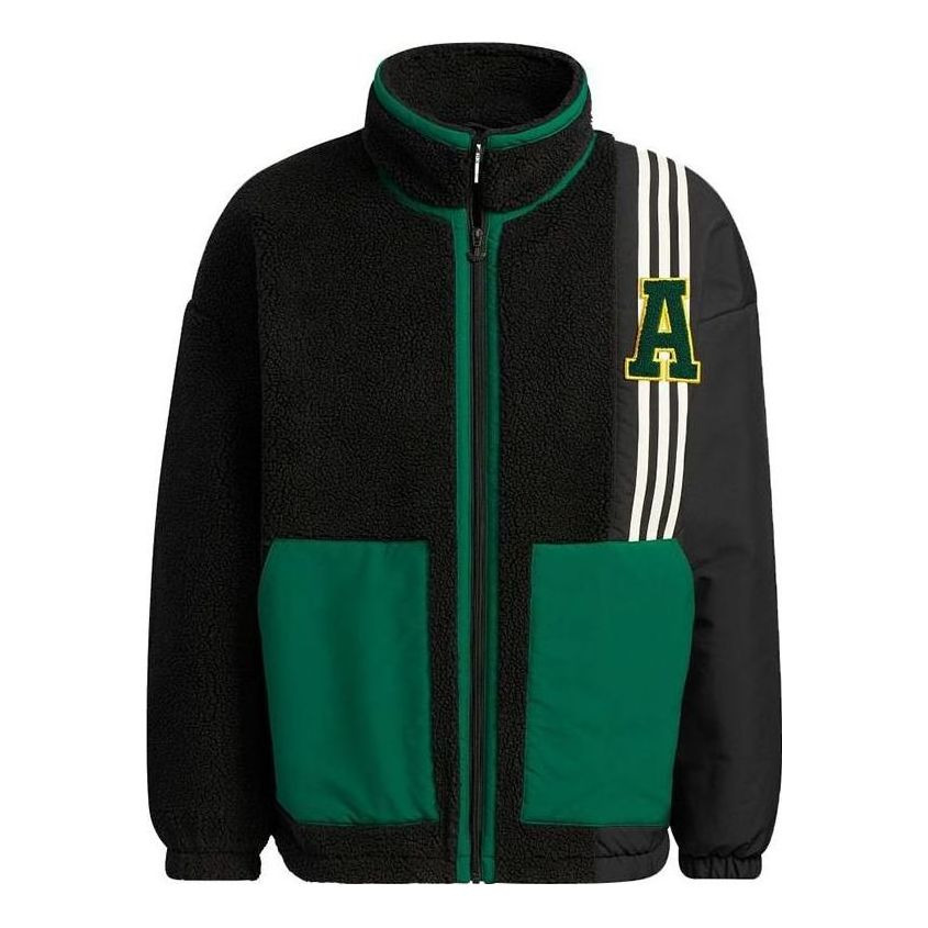 adidas Clover Imitation Sherpa Warm Casual Stand Collar Jacket 'Black' HY7233 - 1
