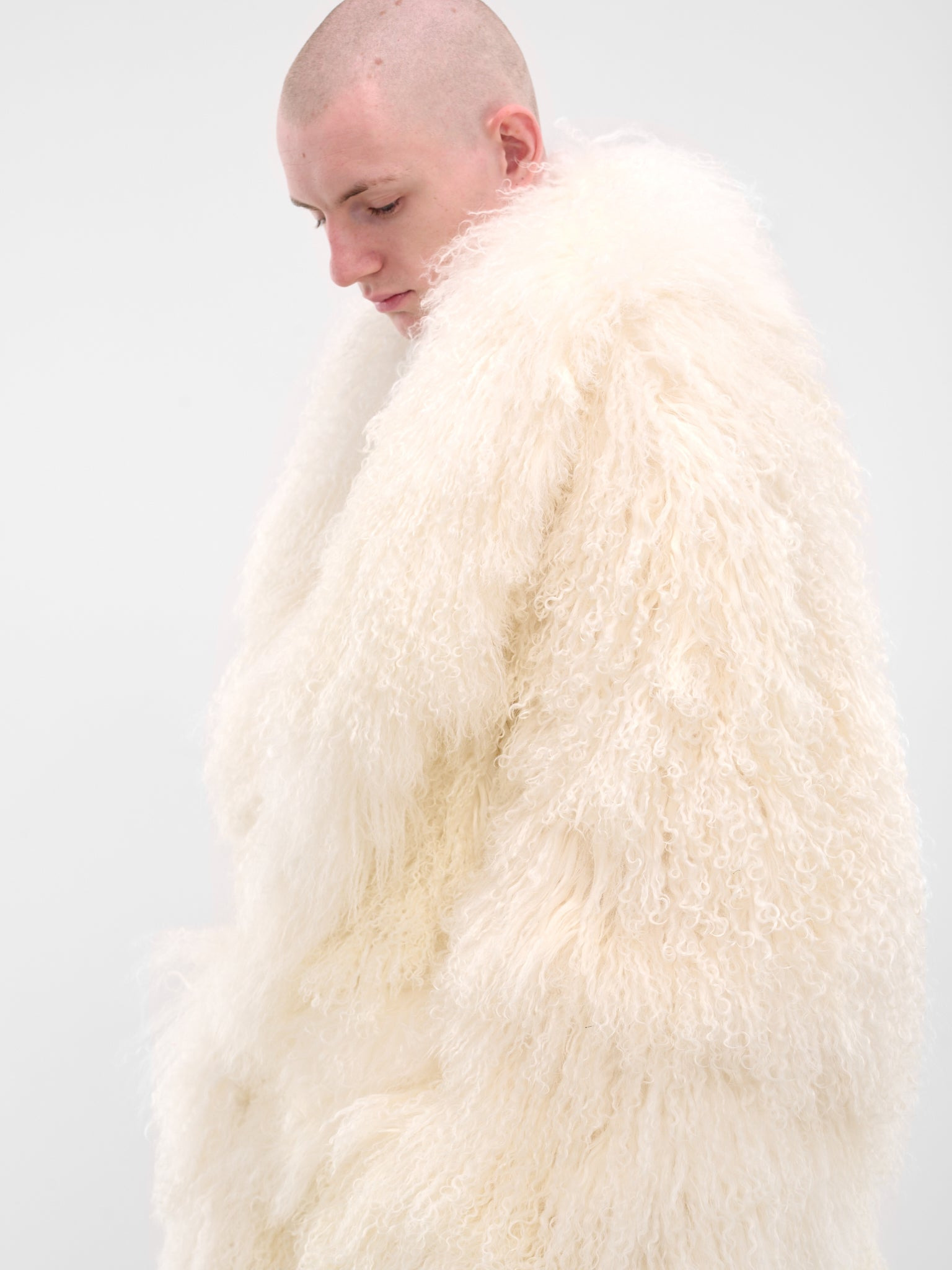 White Oversized Goat Hair Coat - 4