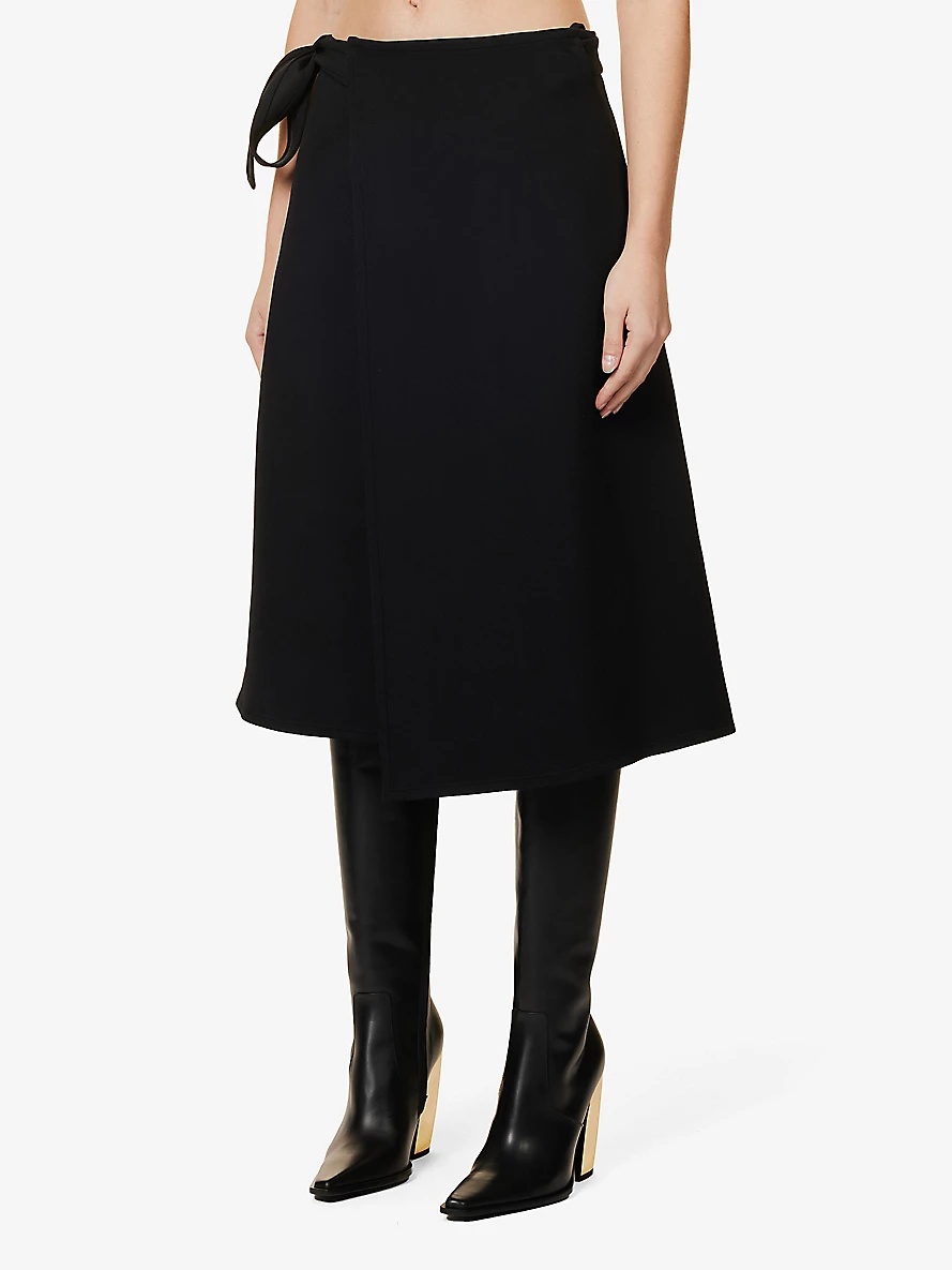 Asymmetric tie-waist A-line woven skirt - 3