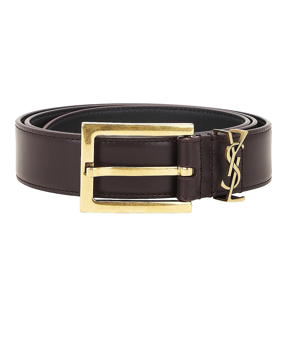 SAINT LAURENT Reversible leather belt リバーシブルベルト reversible belt in crocodile-embossed leather | Saint