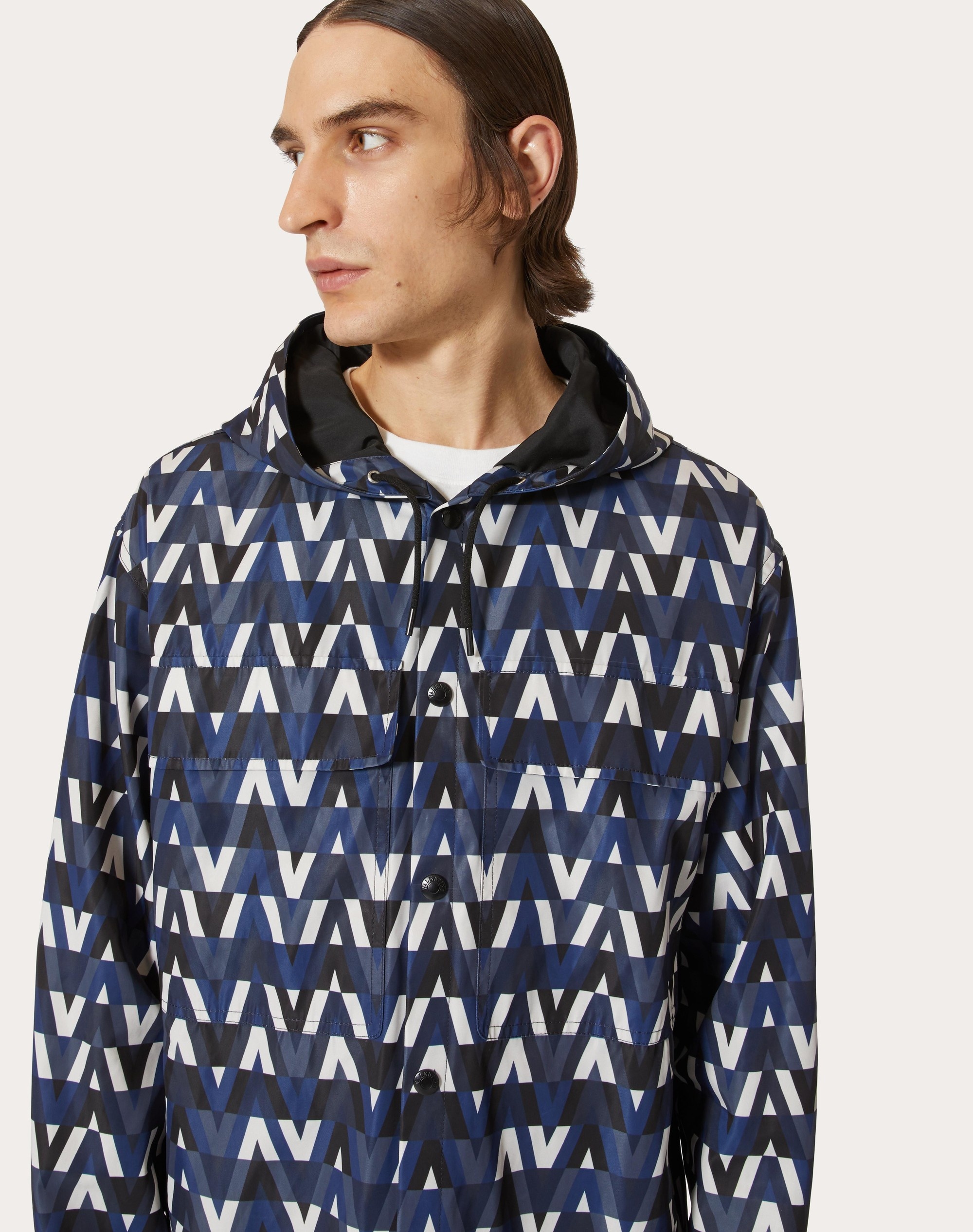 HOODED SHIRT JACKET WITH OPTICAL VALENTINO PRINT - 5