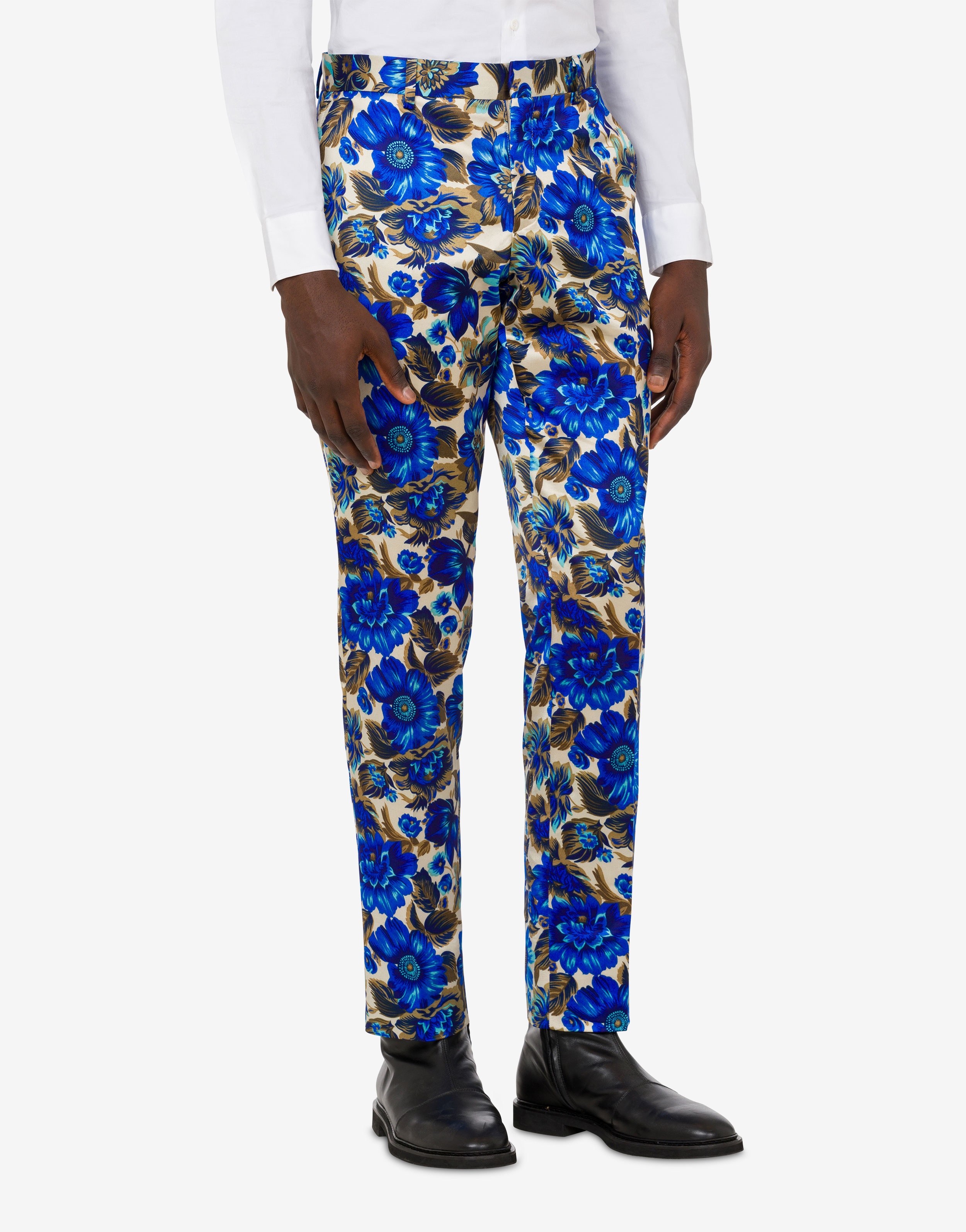 ALLOVER BLUE FLOWERS COTTON AND VISCOSE TROUSERS - 2