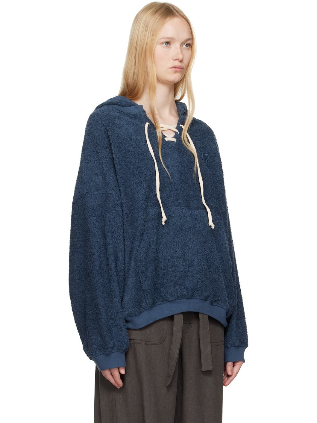 Navy Terry Lace-Up Hoodie - 2