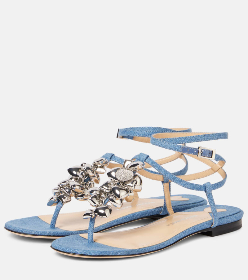 Puffy Heart embellished denim thong sandals 4