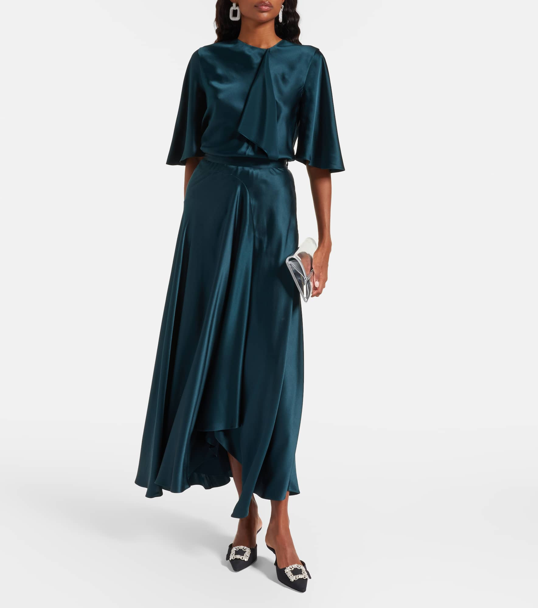 Asha asymmetric silk satin maxi skirt - 2