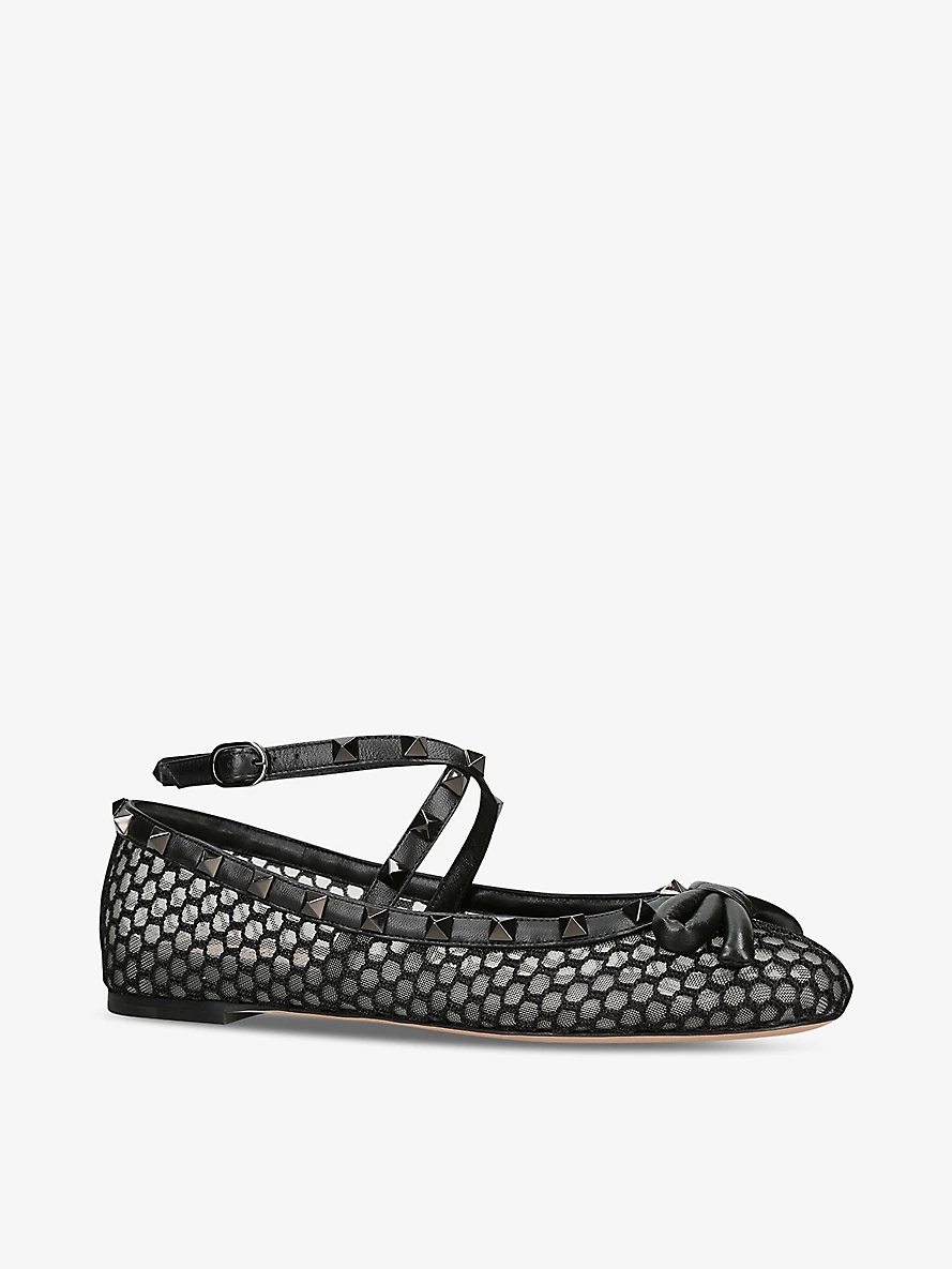 Rockstud bow-embellished mesh ballet flats - 3