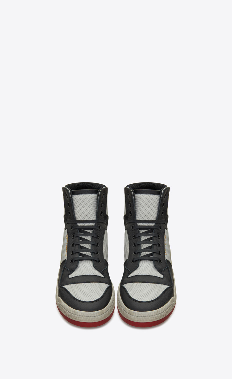 SAINT LAURENT sl24 mid-top sneakers in perforated and grained leather outlook