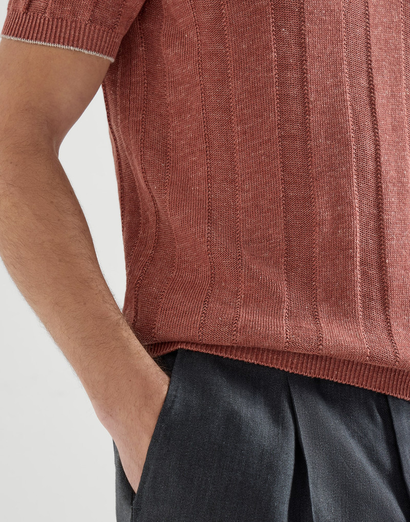 Linen and cotton wide rib knit polo 4
