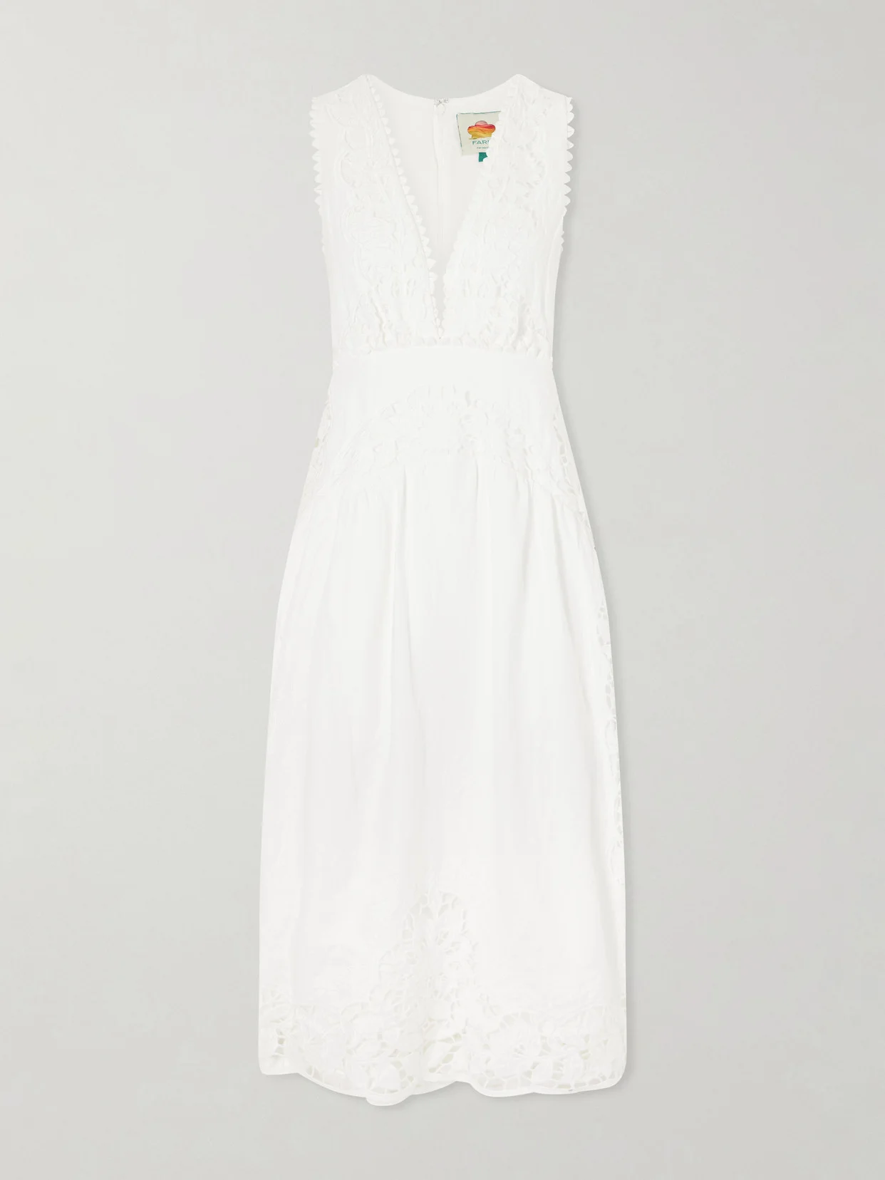 Floral-embroidered Linen Midi Dress - 1