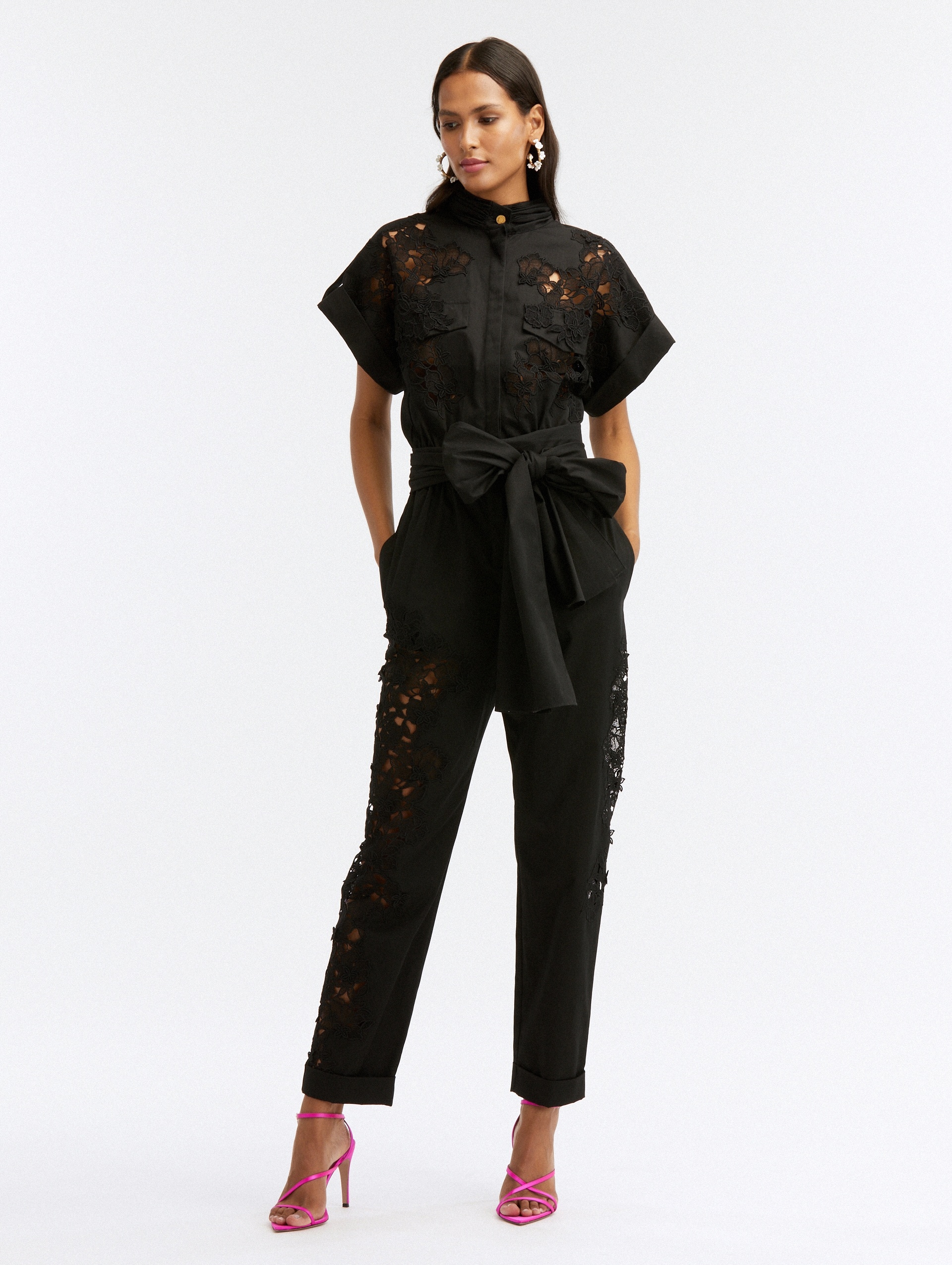 GUIPURE INSET COTTON JUMPSUIT - 2