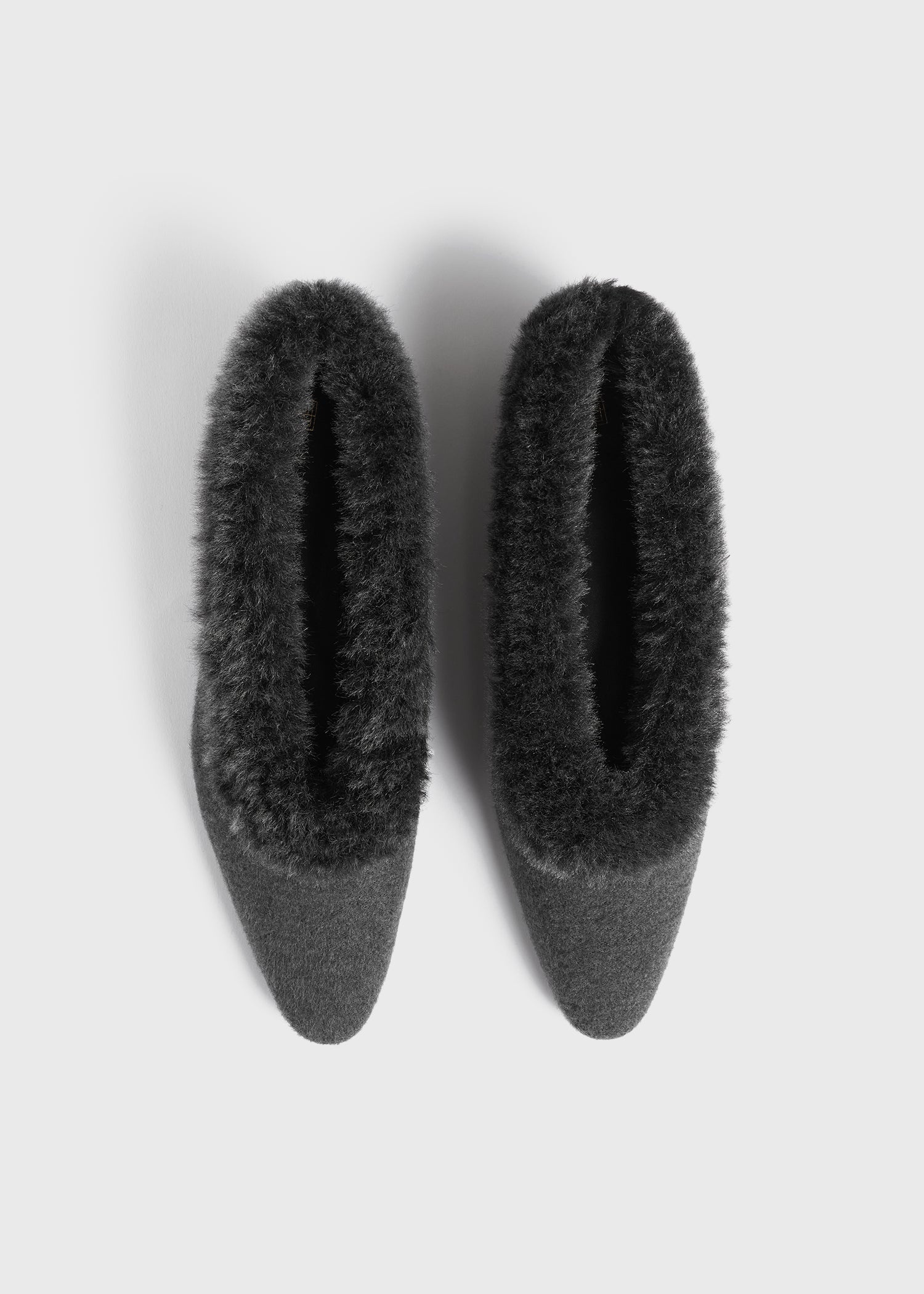 Shearling-edge flannel ballerinas dark grey melange - 4