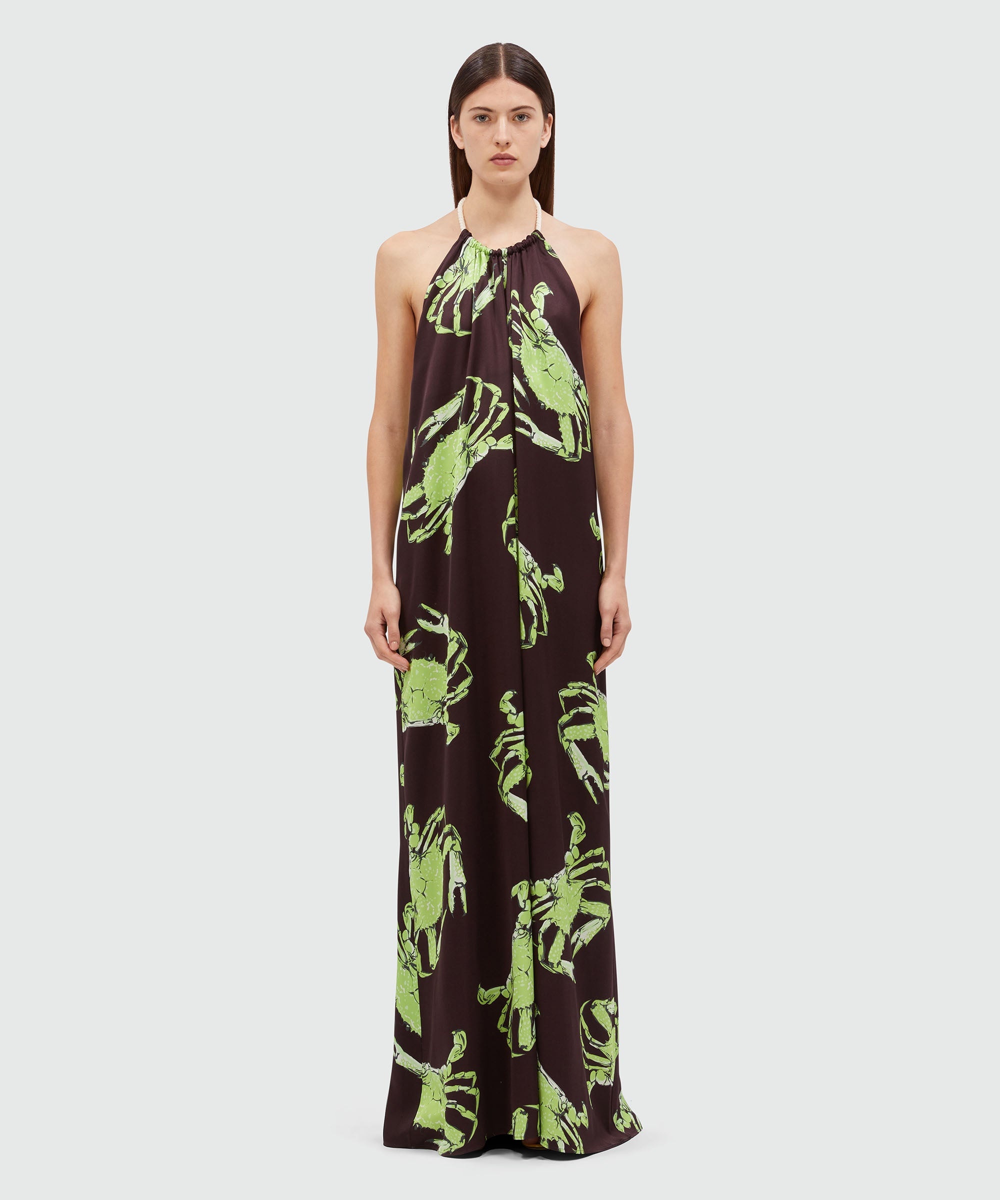 Long black satin dress with "King crab" print - 2