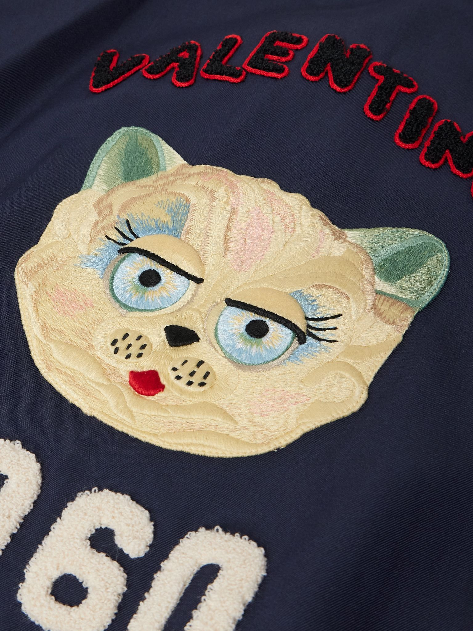 Le Chat De La Maison Logo-Appliquéd Two-Tone Virgin Wool and Cotton-Blend Twill Bomber Jacket Navy - 5