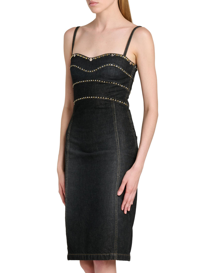 Women's Embellished Stone Washed Denim Sheath Dress - Black 4