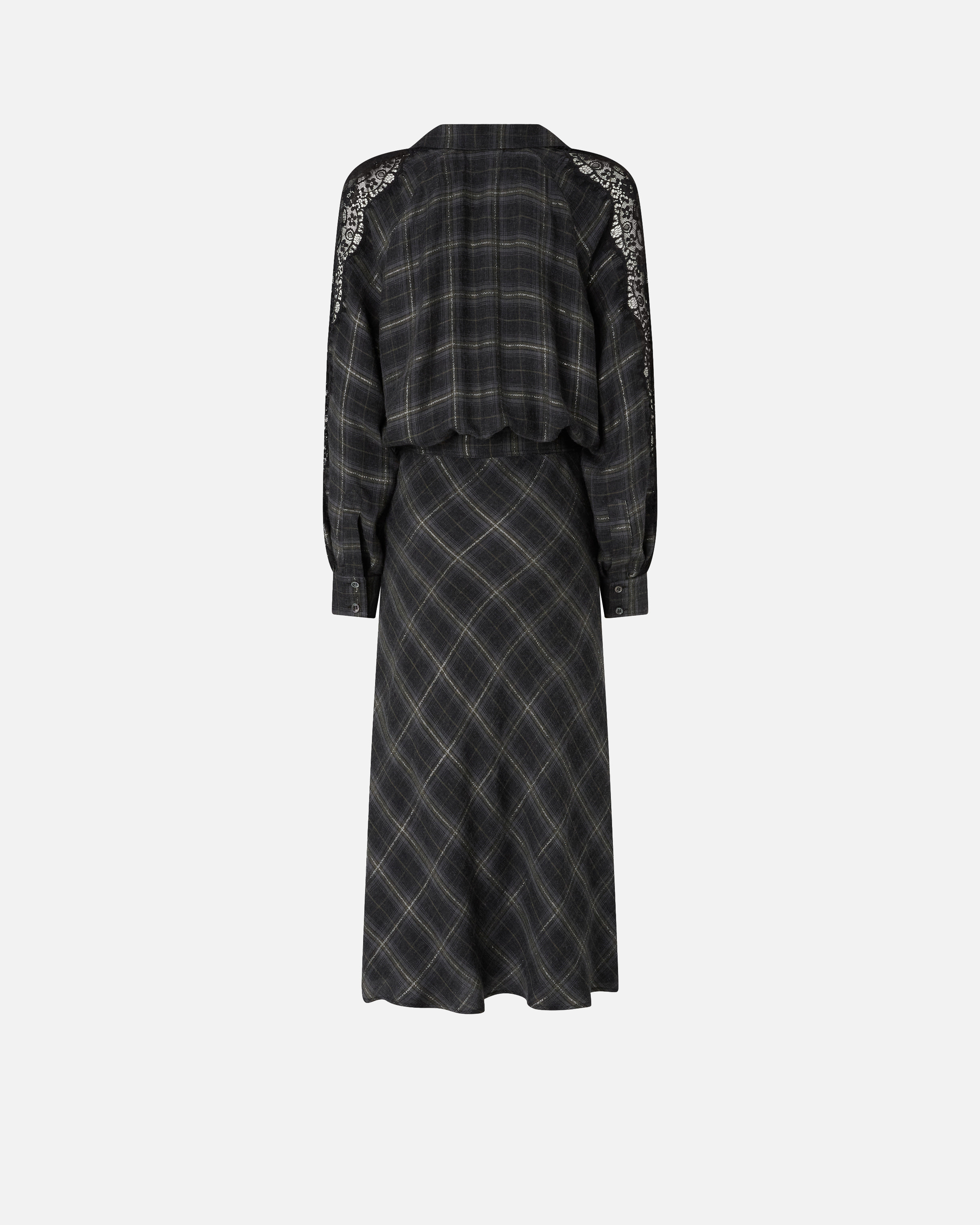 LONG CHECK DRESS WITH LACE - 6