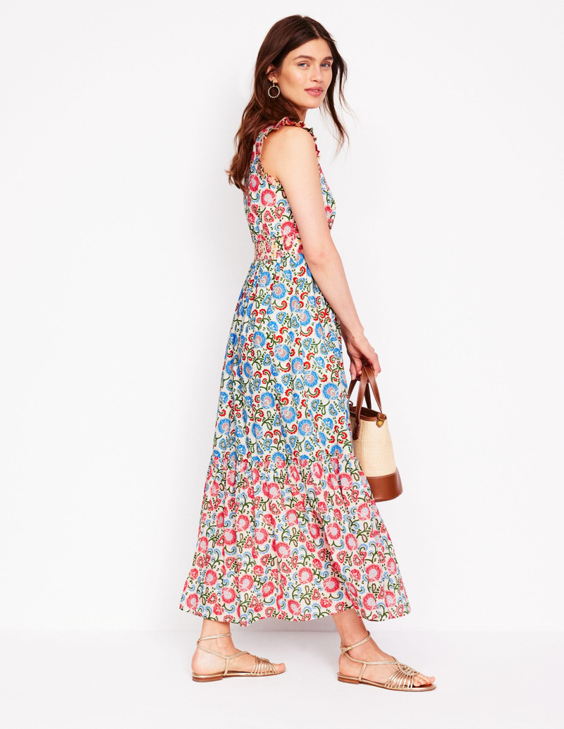 Wren Tiered Midi Dress-Ivory, Garden Vine 5