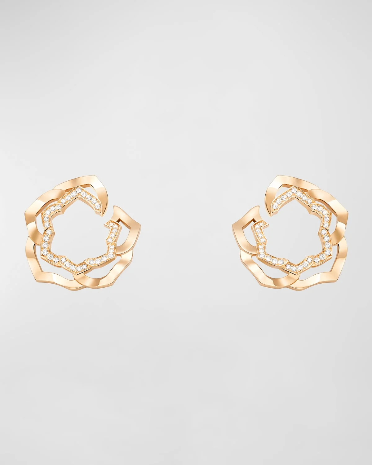 18k Rose Gold Diamond Rose Earrings - 1