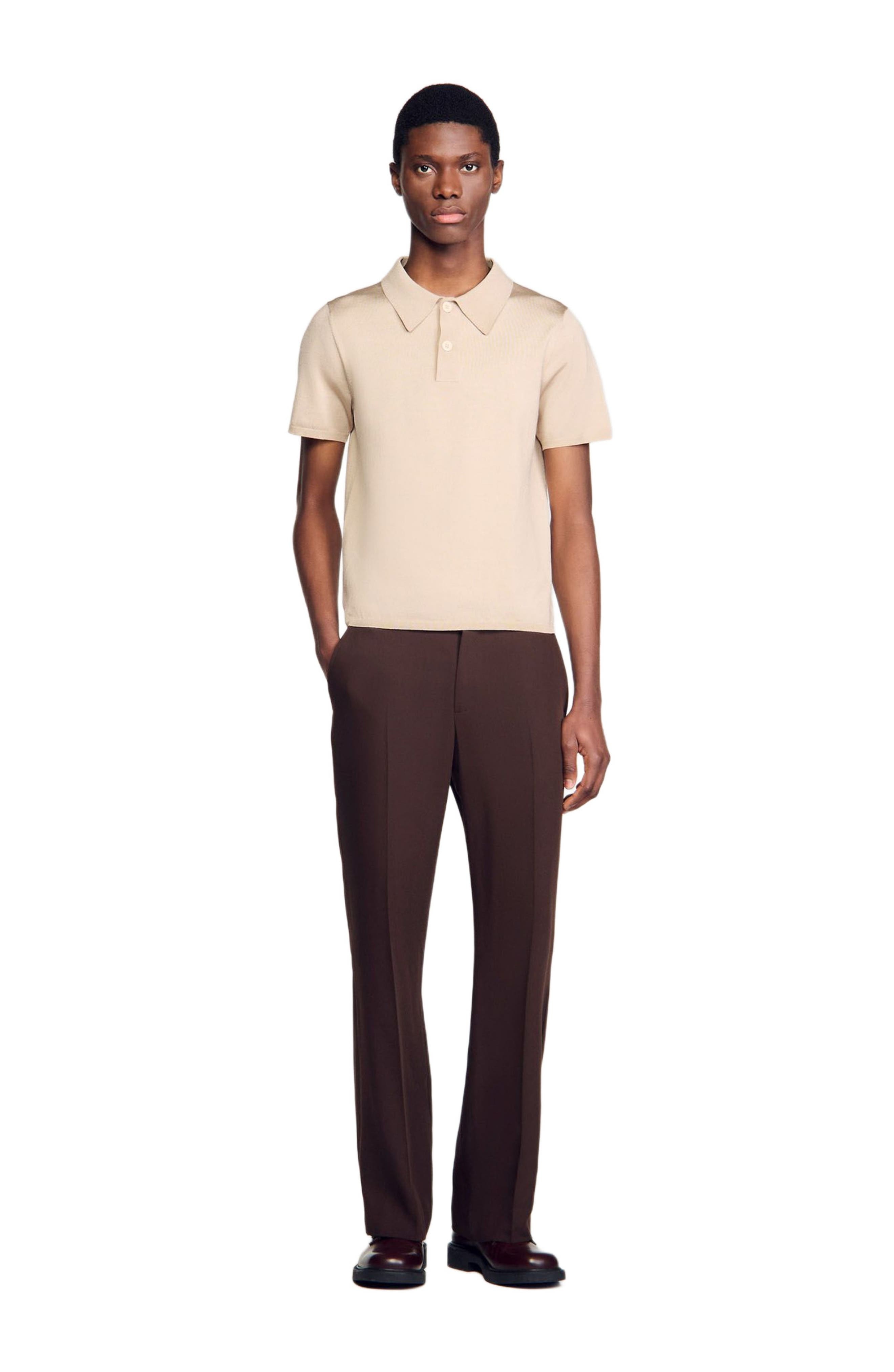 SANDRO Short-sleeve knitted polo shirt in Oats at Nordstrom - 6