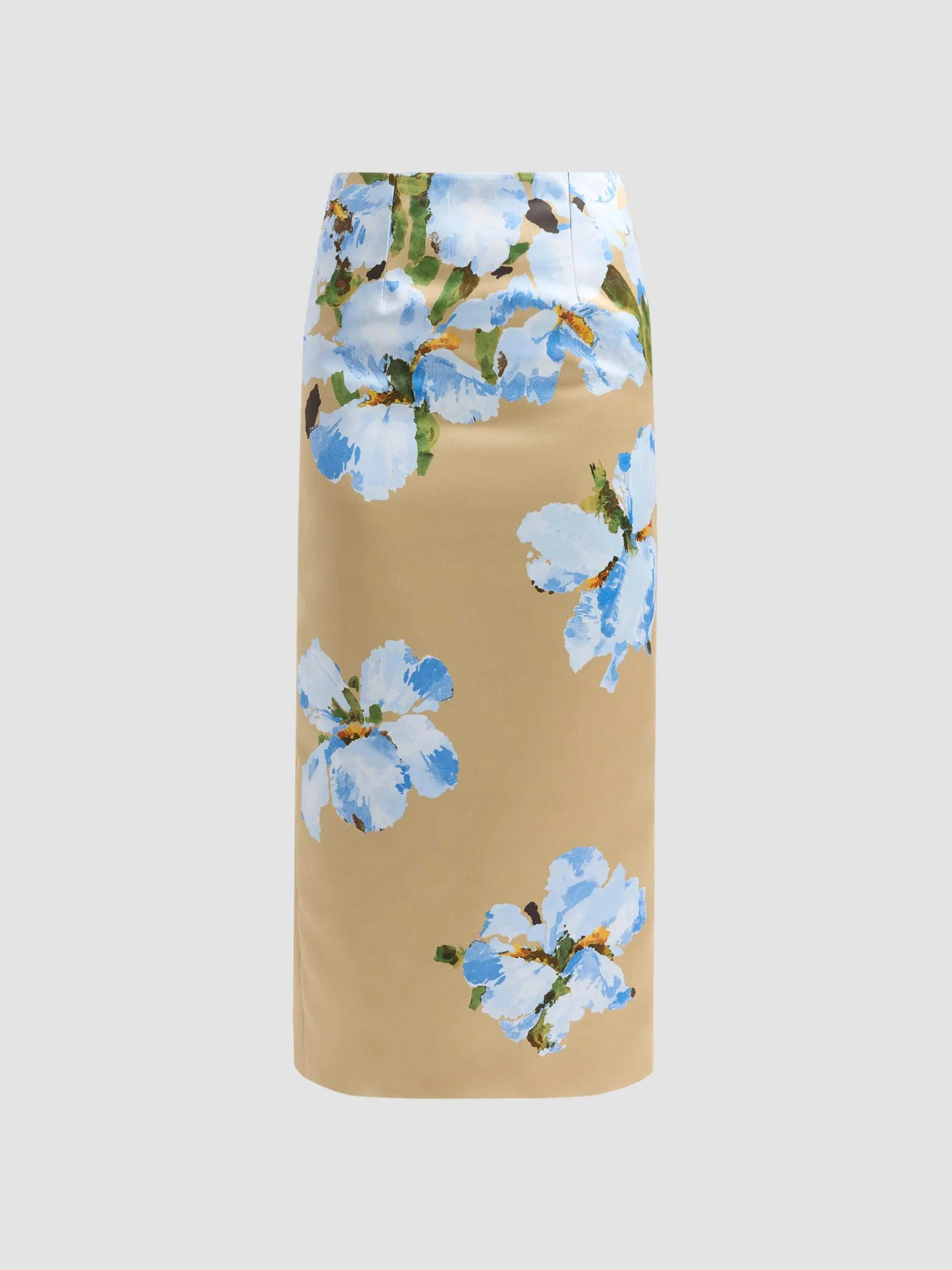 Women's Watercolor Iris Satin Pencil Skirt - Brown Ivory - 1