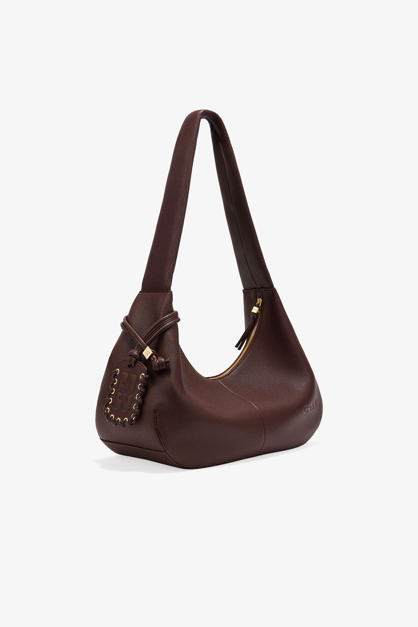 BROWN GRAINED MEDIUM HOBO BAG - 2