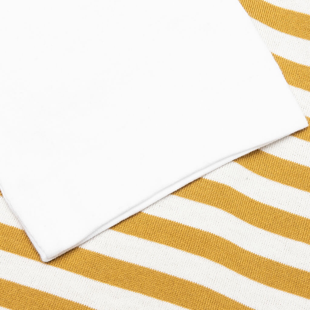 WOMEN'S STRIPED WHITE SLEEVE L/S T-SHIRT - MUSTARD - 4