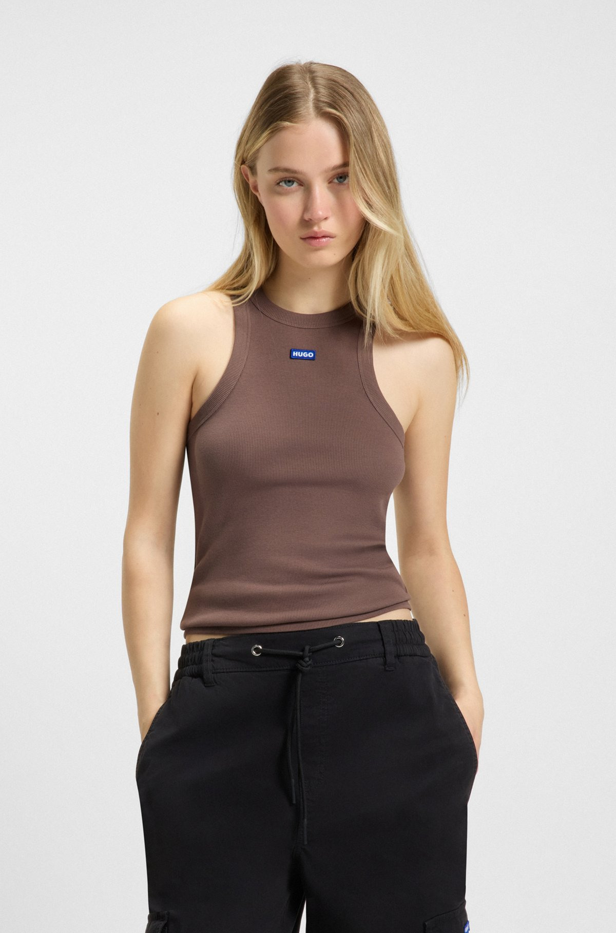 SLIM-FIT STRETCH-COTTON TOP WITH BLUE LOGO BADGE - 2