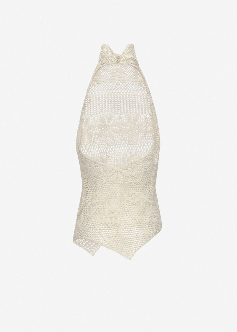 Open-back crochet halterneck top in cream 2