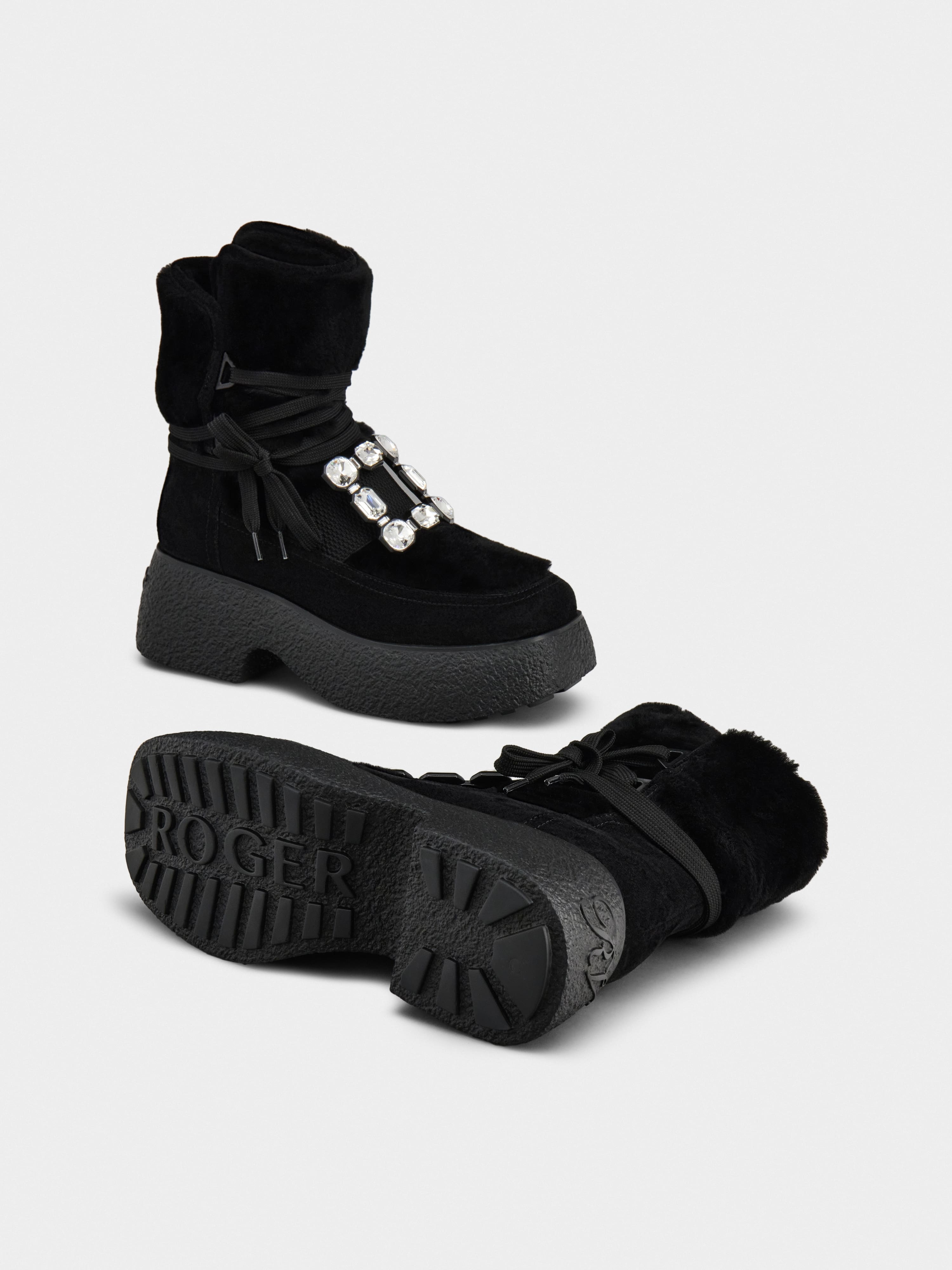 Viv' Rangers Strass Buckle Flatform Booties in Suede - 6