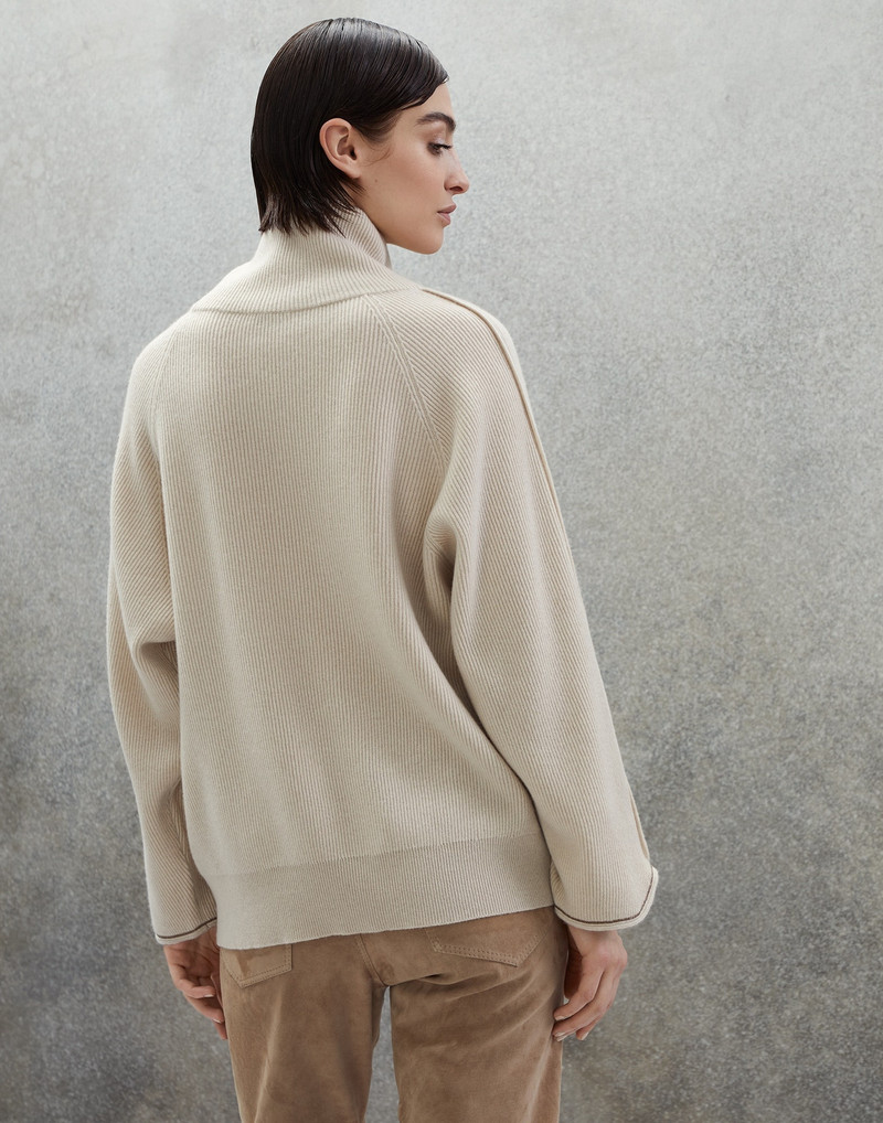 Cashmere English rib turtleneck sweater with shiny trims 2