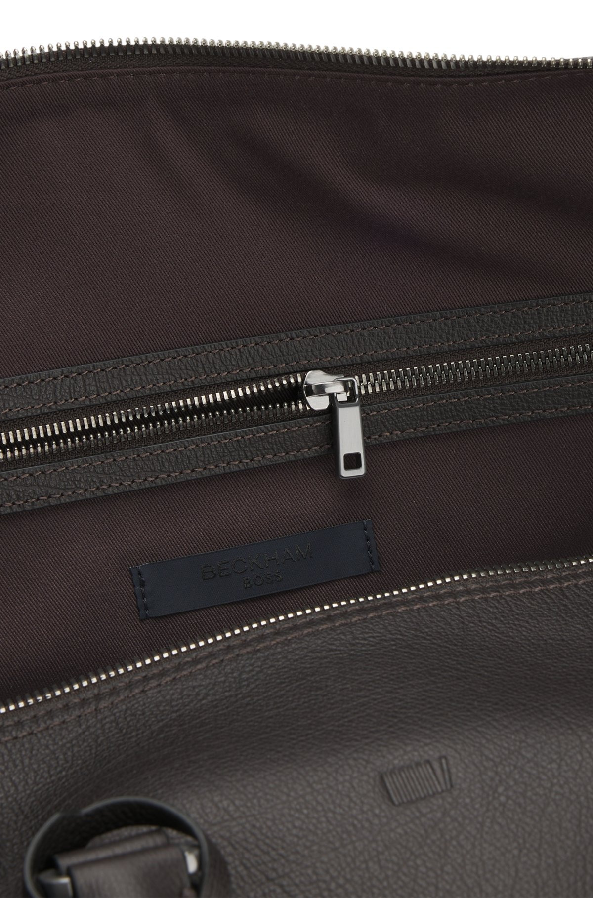 BECKHAM X BOSS HOLDALL IN GRAINED LEATHER WITH ADDRESS TAG - 6
