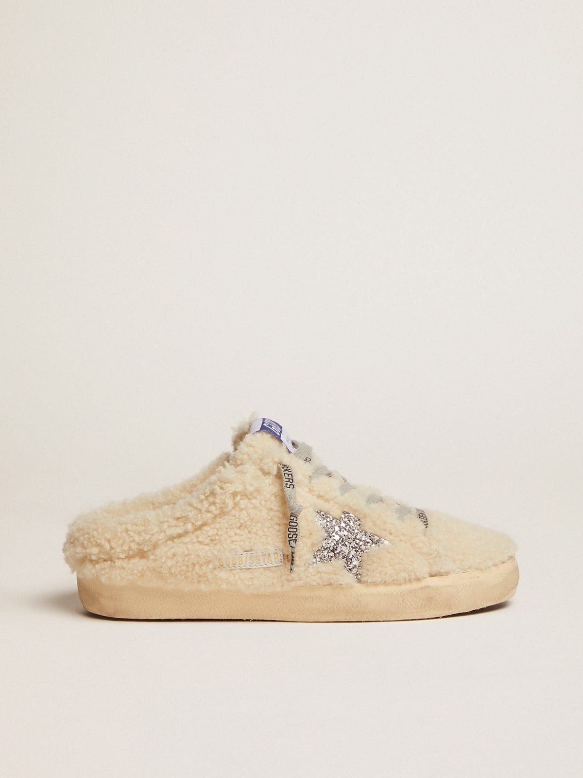 Super-Star Sabots in white shearling with glitter star - 1