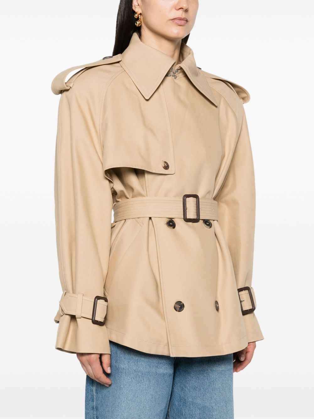 belted cropped trench coat - 3
