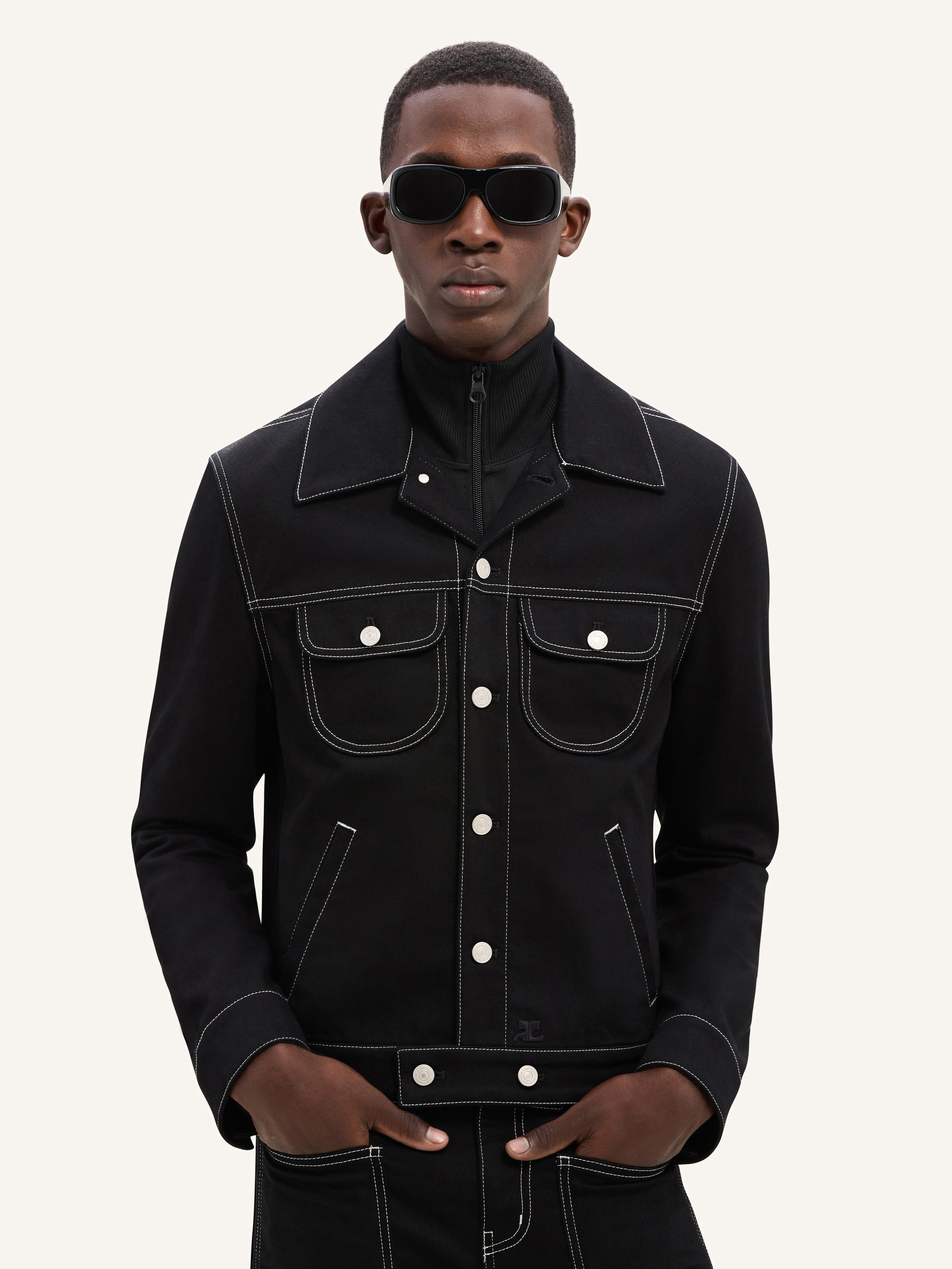 TOPSTITCHED DENIM TRUCKER JACKET - 5