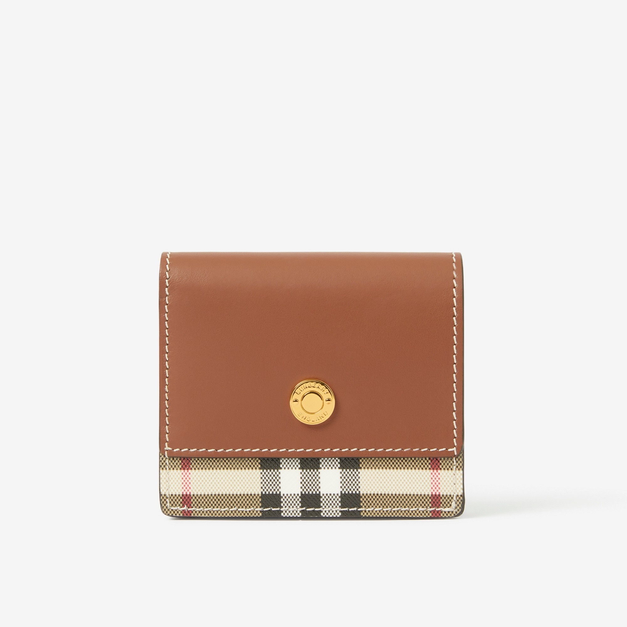 Vintage Check and Leather Small Folding Wallet - 1