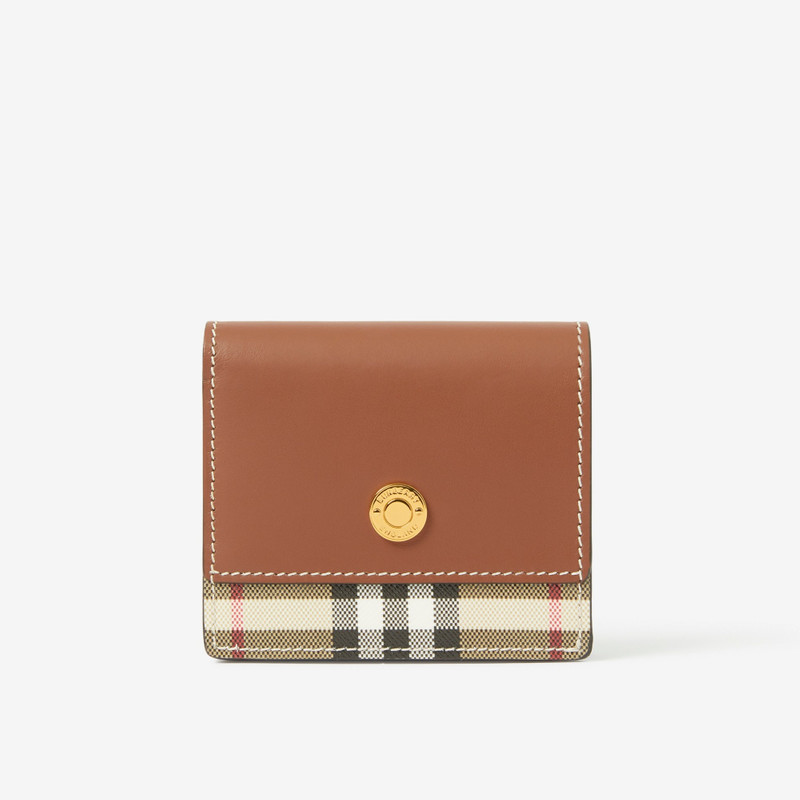 Vintage Check and Leather Small Folding Wallet 1