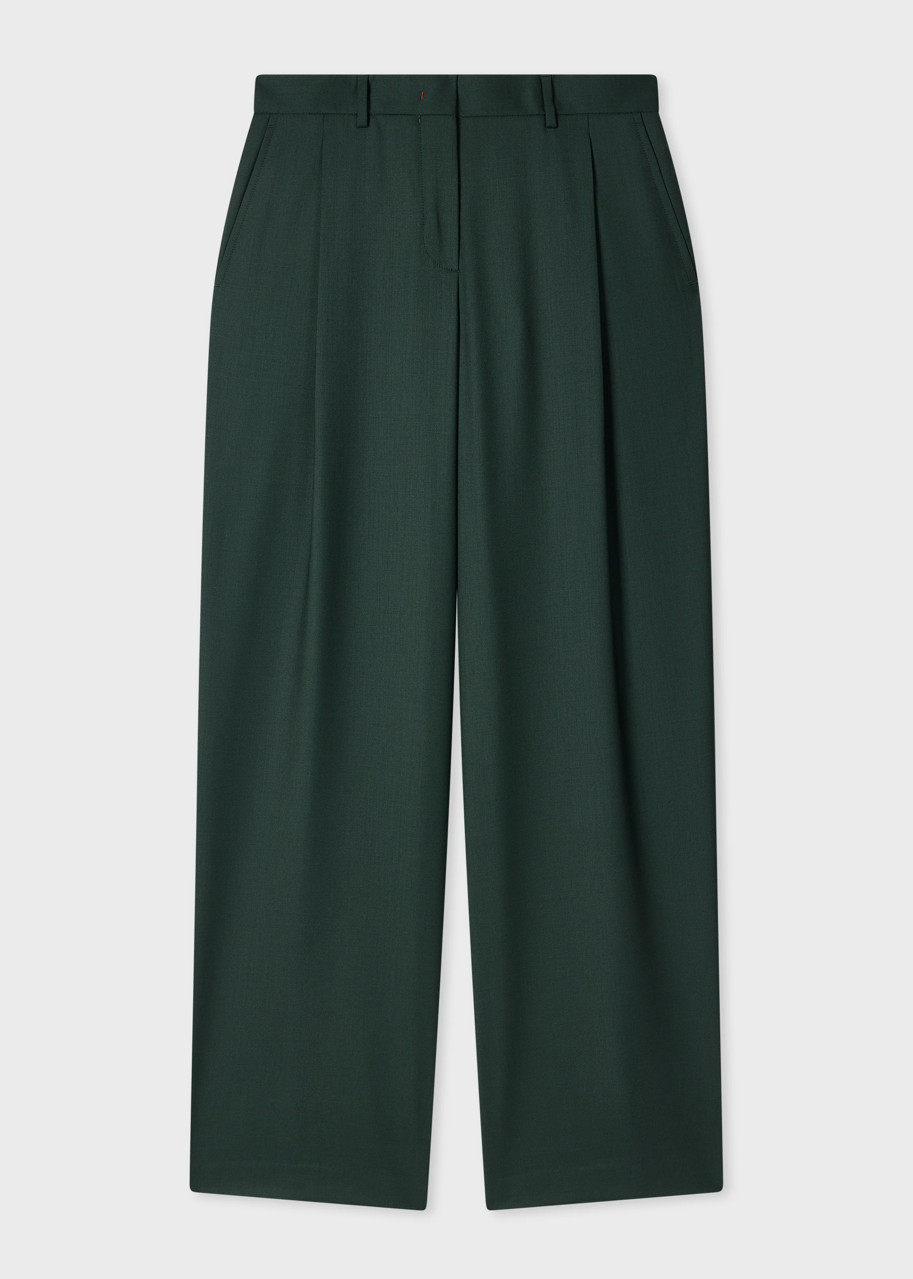 Women's A Suit To Travel In - Dark Green Pleated Wide Leg Wool Trousers - 1