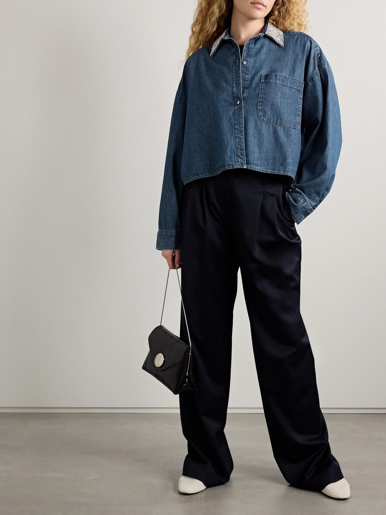 My Ex's Denim Cropped Crystal-embellished Denim Shirt - 2