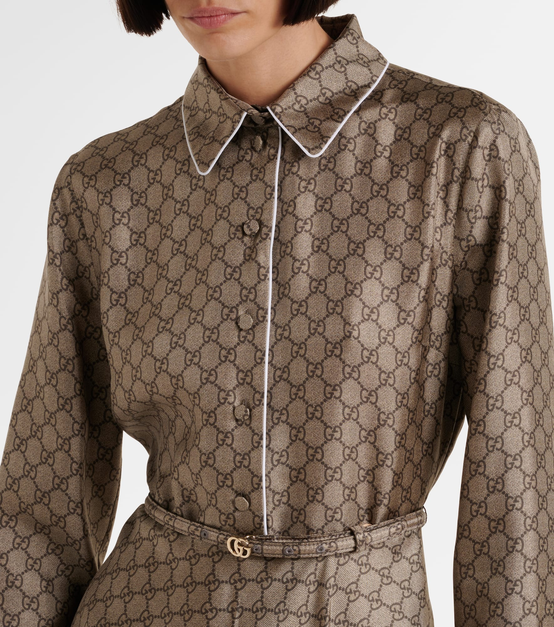 GG silk twill shirt dress - 4
