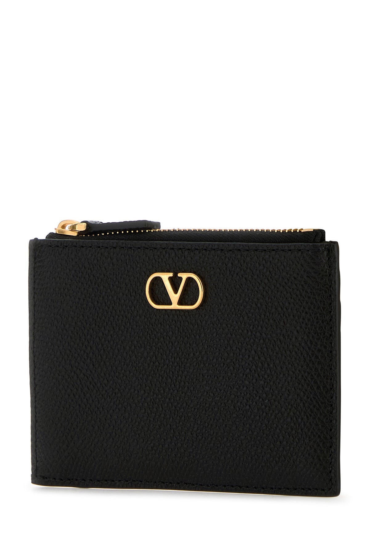 Black leather VLogo card holder - 2