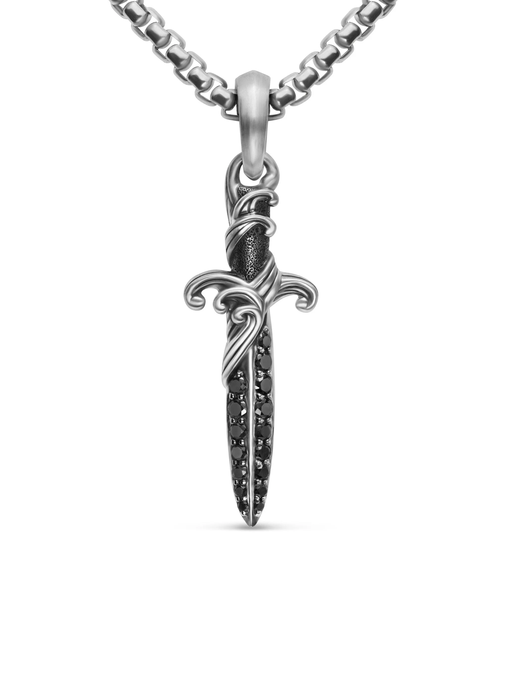 Men's Waves Dagger Amulet in Sterling Silver with Black Diamonds, 31MM - Black Diamond - 1