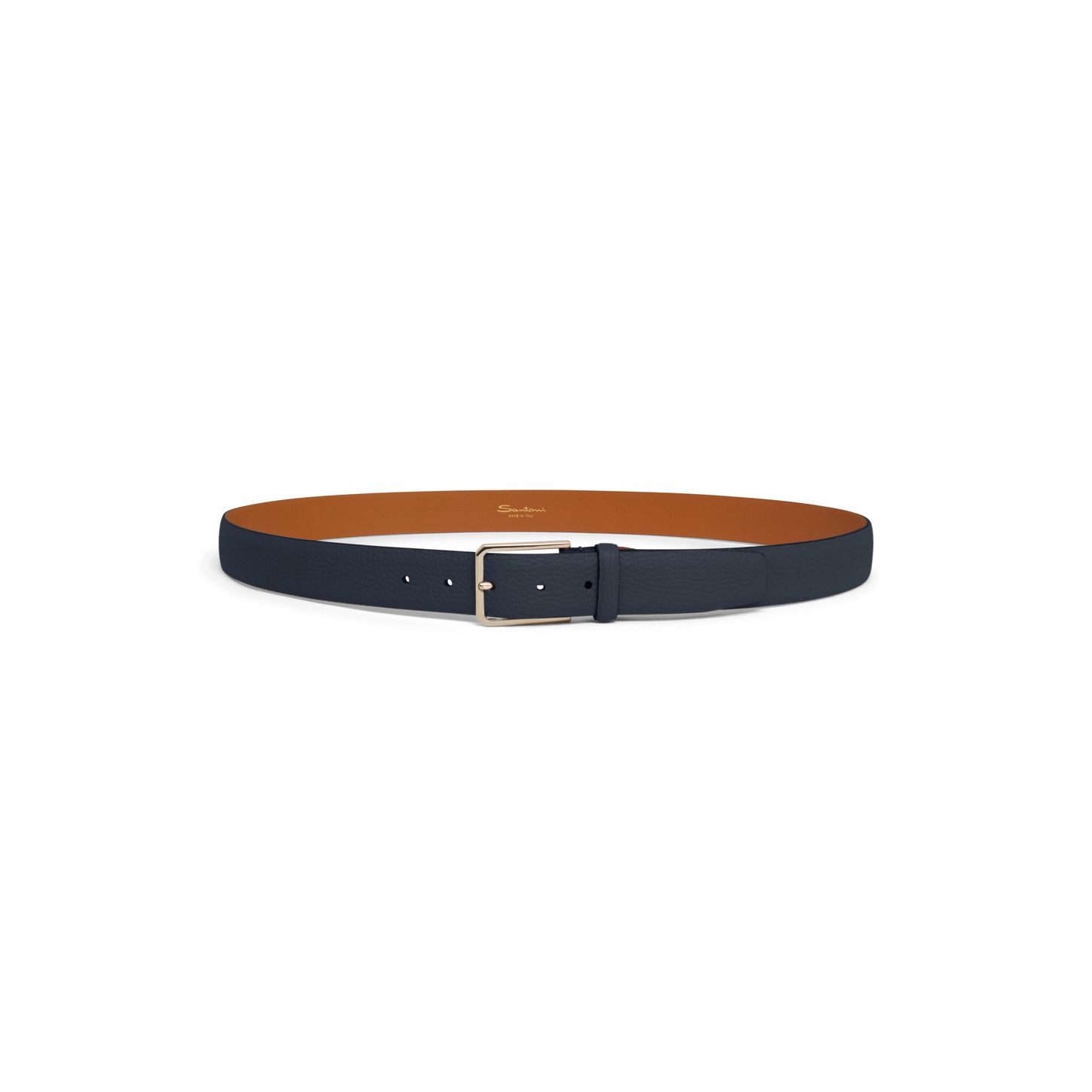 Men's blue tumbled leather adjustable belt - 4