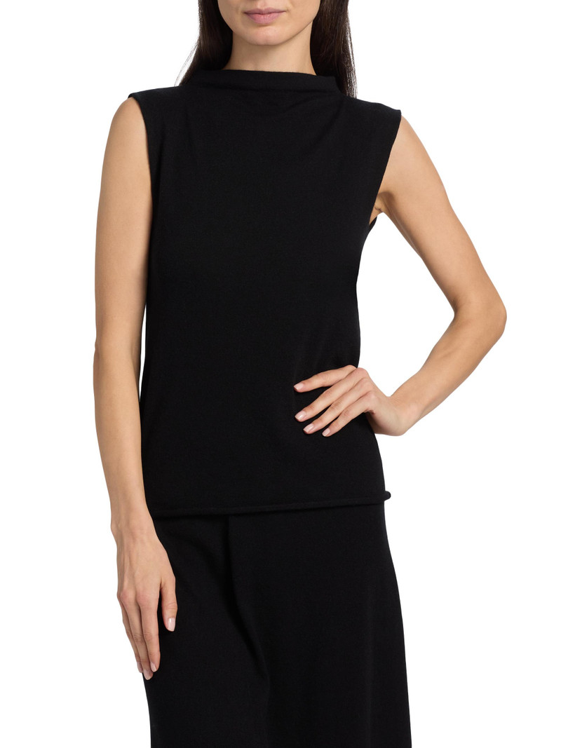 Women's Mock Turtleneck Cashmere Jersey Tank - Black 3