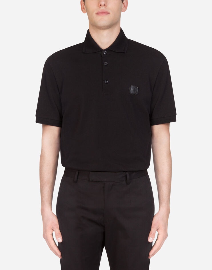 Piqué cotton polo shirt with patch - 1